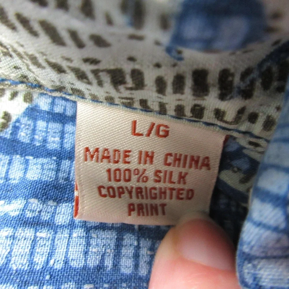 Tommy Bahama Shirt Mens L Blue Silk Floral Short Sleeve‎ Button Front Casual